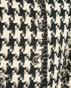 Chanel 08P Houndstooth Beige and Black Tweed Jacket With 3/4 Sleeves Size FR 36 (UK 8)
