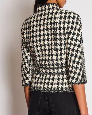 Chanel 08P Houndstooth Beige and Black Tweed Jacket With 3/4 Sleeves Size FR 36 (UK 8)