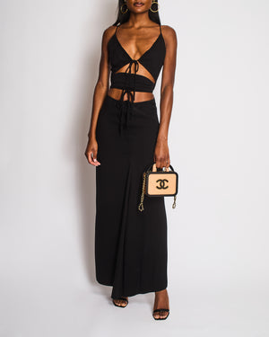 Christopher Esber Black Jersey Cut-Out Midi Dress With Natural Stones Details Size UK 8
