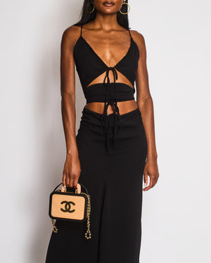 Christopher Esber Black Jersey Cut-Out Midi Dress With Natural Stones Details Size UK 8
