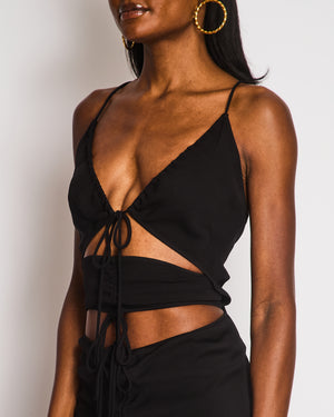 Christopher Esber Black Jersey Cut-Out Midi Dress With Natural Stones Details Size UK 8