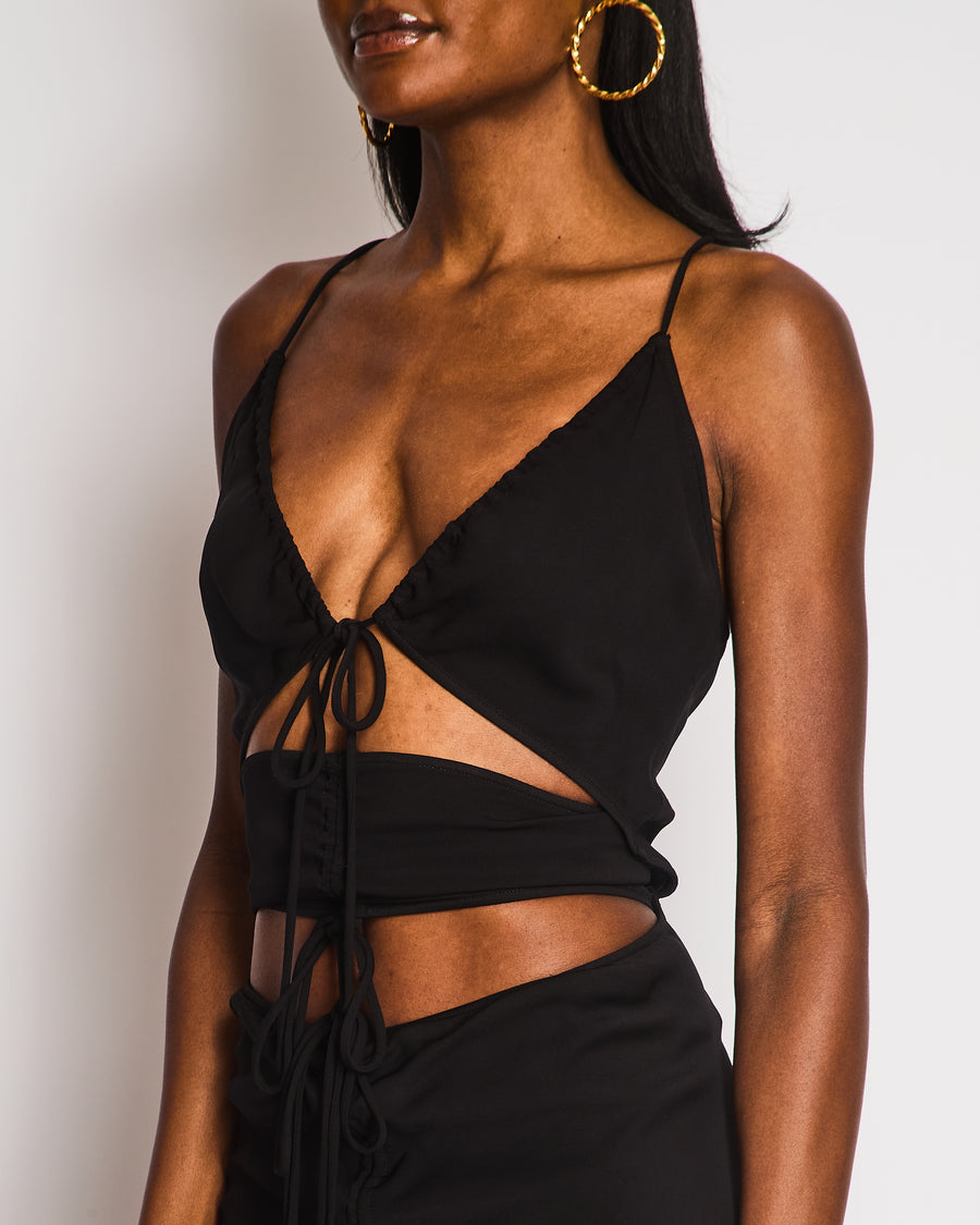 Christopher Esber Black Jersey Cut-Out Midi Dress With Natural Stones Details Size UK 8