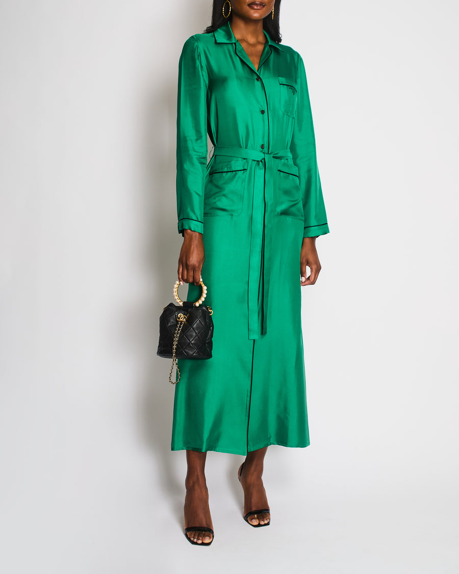 Prada Emerald Green Silk Maxi Dressing Gown With Belt Size IT 36 (UK 4 –  Sellier