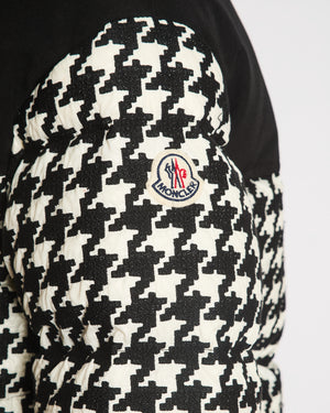 Moncler Black and White Houndstooth Puffer Jacket with Concealed Hood in Zip Neck Size 0 (UK 6)