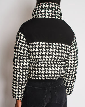 Moncler Black and White Houndstooth Puffer Jacket with Concealed Hood in Zip Neck Size 0 (UK 6)