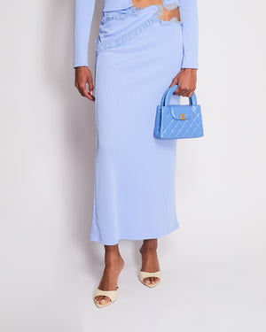 Christopher Esber Baby Blue Ribbed Longsleeve Cut Out Top and Midi Skirt With Cut Out Lace Detailing Set Size 8