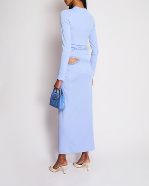 Christopher Esber Baby Blue Ribbed Longsleeve Cut Out Top and Midi Skirt With Cut Out Lace Detailing Set Size 8