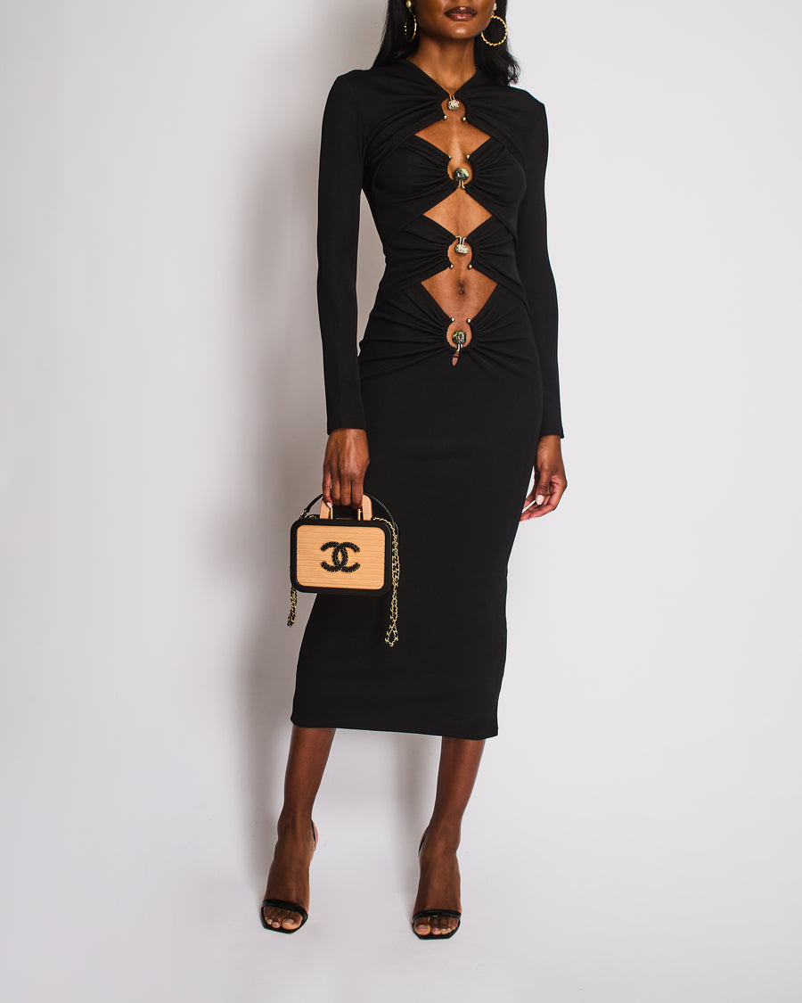 Christopher Esber Black Maxi Dress with Ruched Cutouts Size UK 8