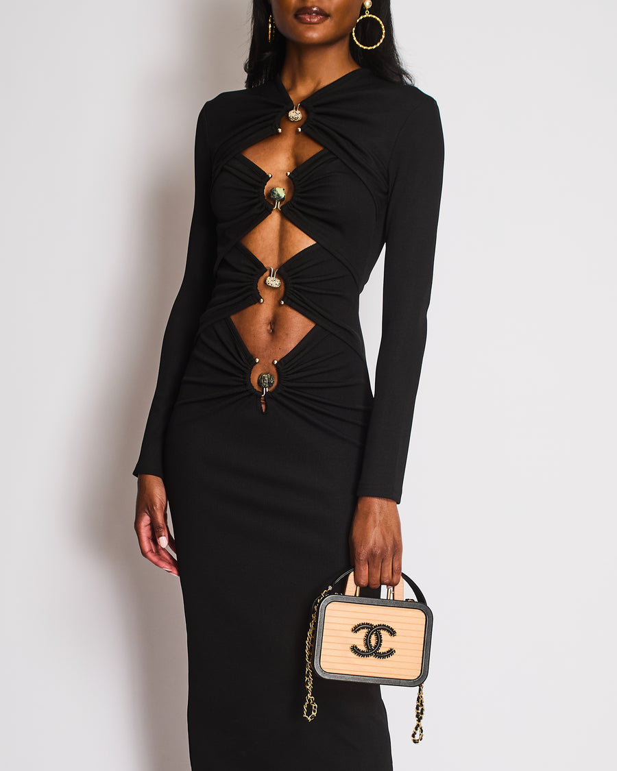 Christopher Esber Black Maxi Dress with Ruched Cutouts Size UK 8