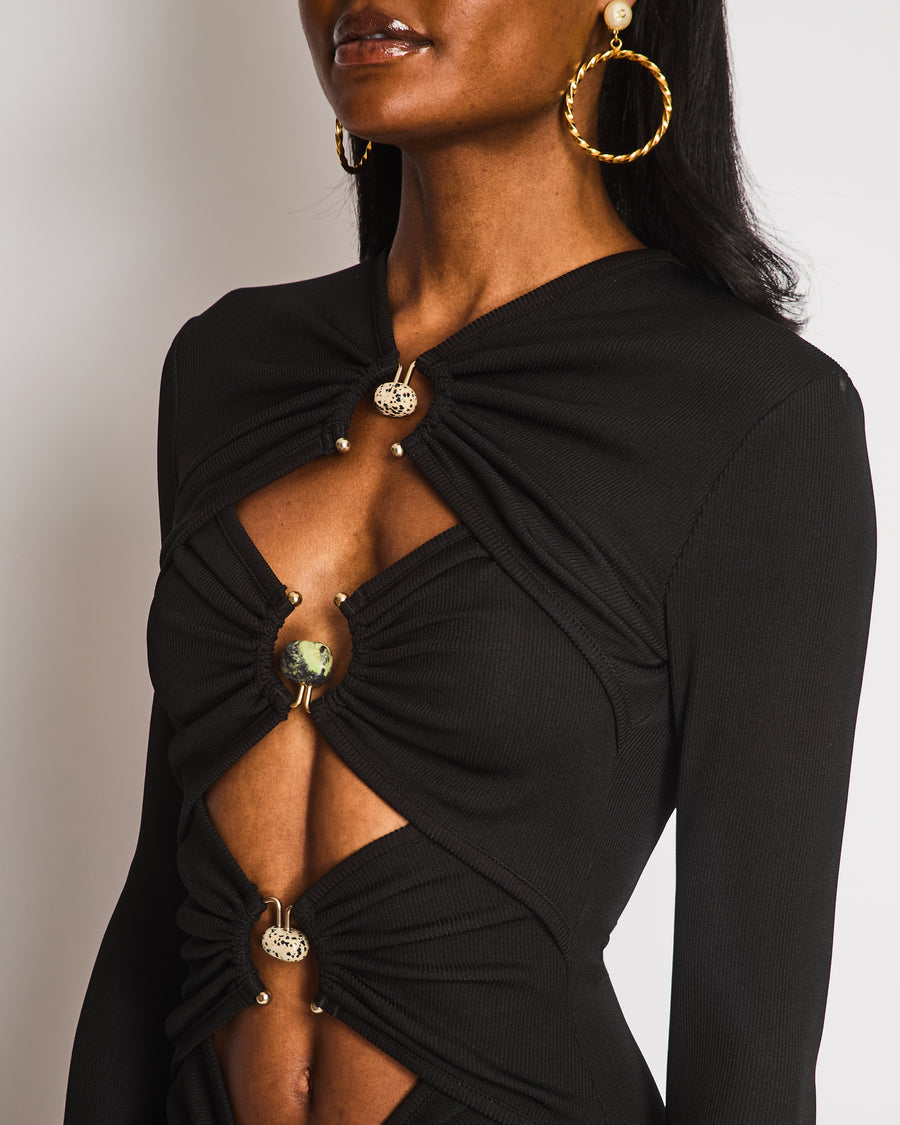 Christopher Esber Black Maxi Dress with Ruched Cutouts Size UK 8