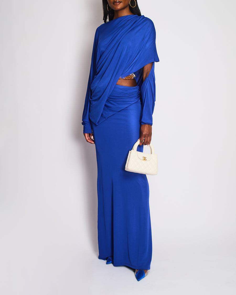 Christopher Esber Royal Blue Draped Maxi Dress With Cutout and Resin W Sellier Christopher Esber Royal Blue Draped Maxi Dress With Cutout and Resin W Sellier