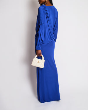 Christopher Esber Royal Blue Draped Maxi Dress With Cutout and Resin Waist Detail Size UK 6