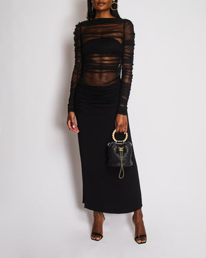 Christopher Esber Black Tulle Rushed Maxi Dress Size UK 8