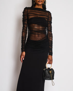 Christopher Esber Black Tulle Rushed Maxi Dress Size UK 8
