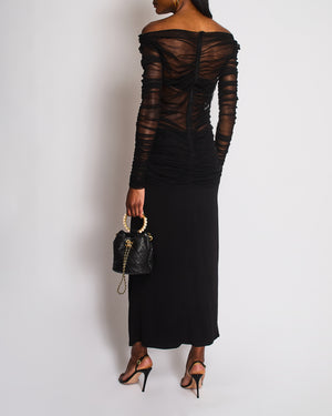 Christopher Esber Black Tulle Rushed Maxi Dress Size UK 8