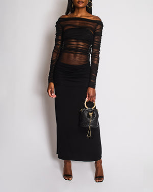 Christopher Esber Black Tulle Rushed Maxi Dress Size UK 8