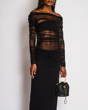 Christopher Esber Black Tulle Rushed Maxi Dress Size UK 8