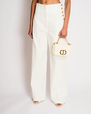 Christian Dior White Pinned Striped Flared High-Waisted Trousers With Gold Start Button Details On Side Size FR 40 (UK 12)