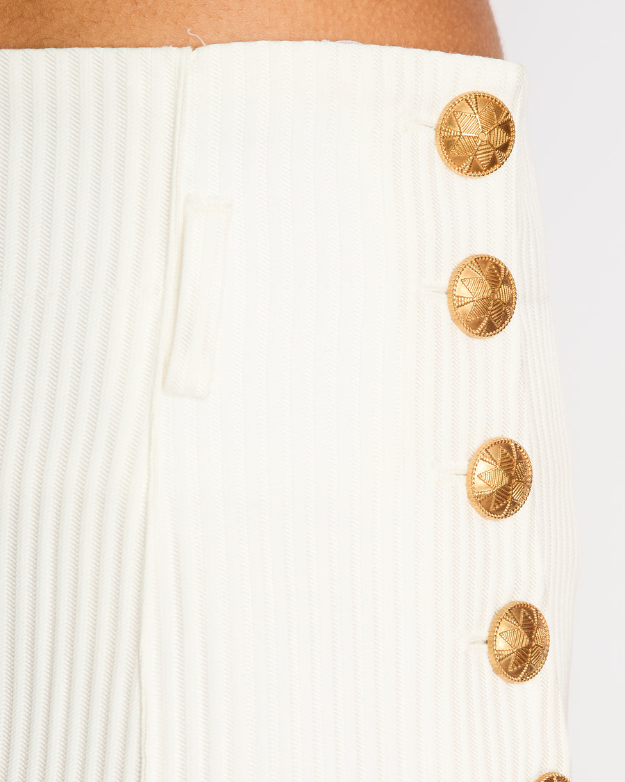 Christian Dior White Pinned Striped Flared High-Waisted Trousers With Gold Start Button Details On Side Size FR 40 (UK 12)