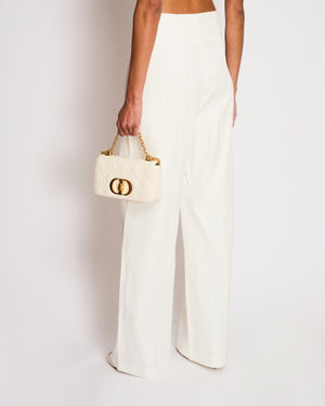 Christian Dior White Pinned Striped Flared High-Waisted Trousers With Gold Start Button Details On Side Size FR 40 (UK 12)