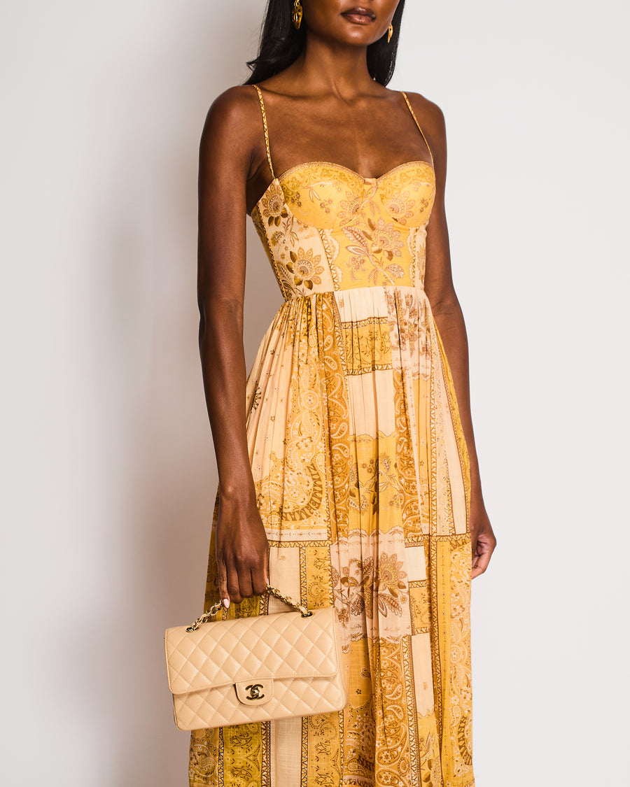 Zimmermann Yellow Bandana and Floral Print Corset Midi Dress Dress Size 0 (UK 8)