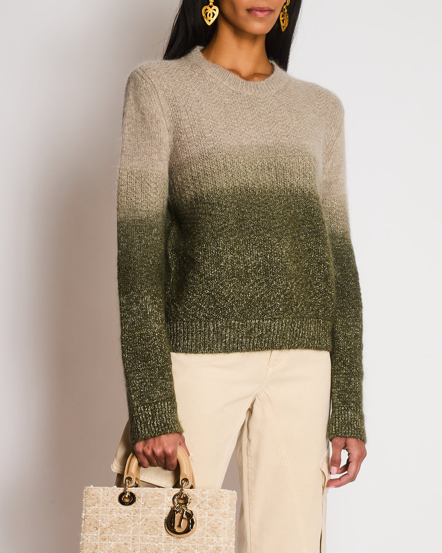 Christian Dior Beige and Green Ombre With Gold Shimmery Jumper Size 38 (UK 10)