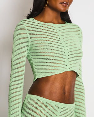 Devon Windsor Green Knitted Crochet Set With Long Sleeves Cropped Top and Long Skirt Size XS (UK 6)