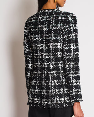 Chanel FW22 Black and White Checkered Tweed Jacket With White Sequins Details Size FR 34 (UK 6)