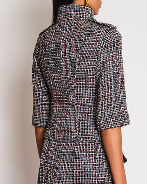 Chanel SS15 Black, Red, Blue and White Tweed Set With Cropped Jacket and Dress With Matching Belt and CC Logo Buttons Details Size FR 36/38 (UK 8/10)