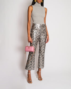 Prada Pink Metallic Floral Print Straight Leg Trousers Size 42 (UK 10)