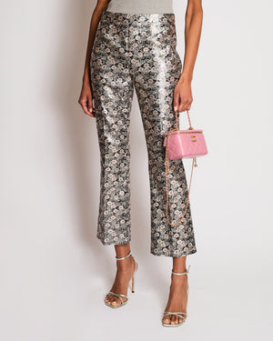 Prada Pink Metallic Floral Print Straight Leg Trousers Size 42 (UK 10)
