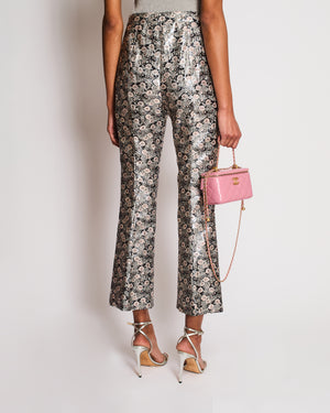 Prada Pink Metallic Floral Print Straight Leg Trousers Size 42 (UK 10)