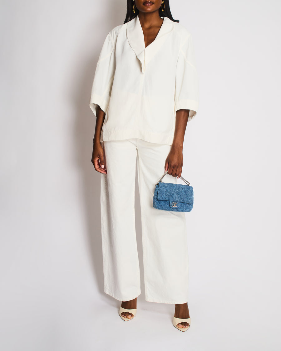 Bottega Veneta White Oversized Cowl Neck Linen Shirt Size IT 40 (UK 8)
