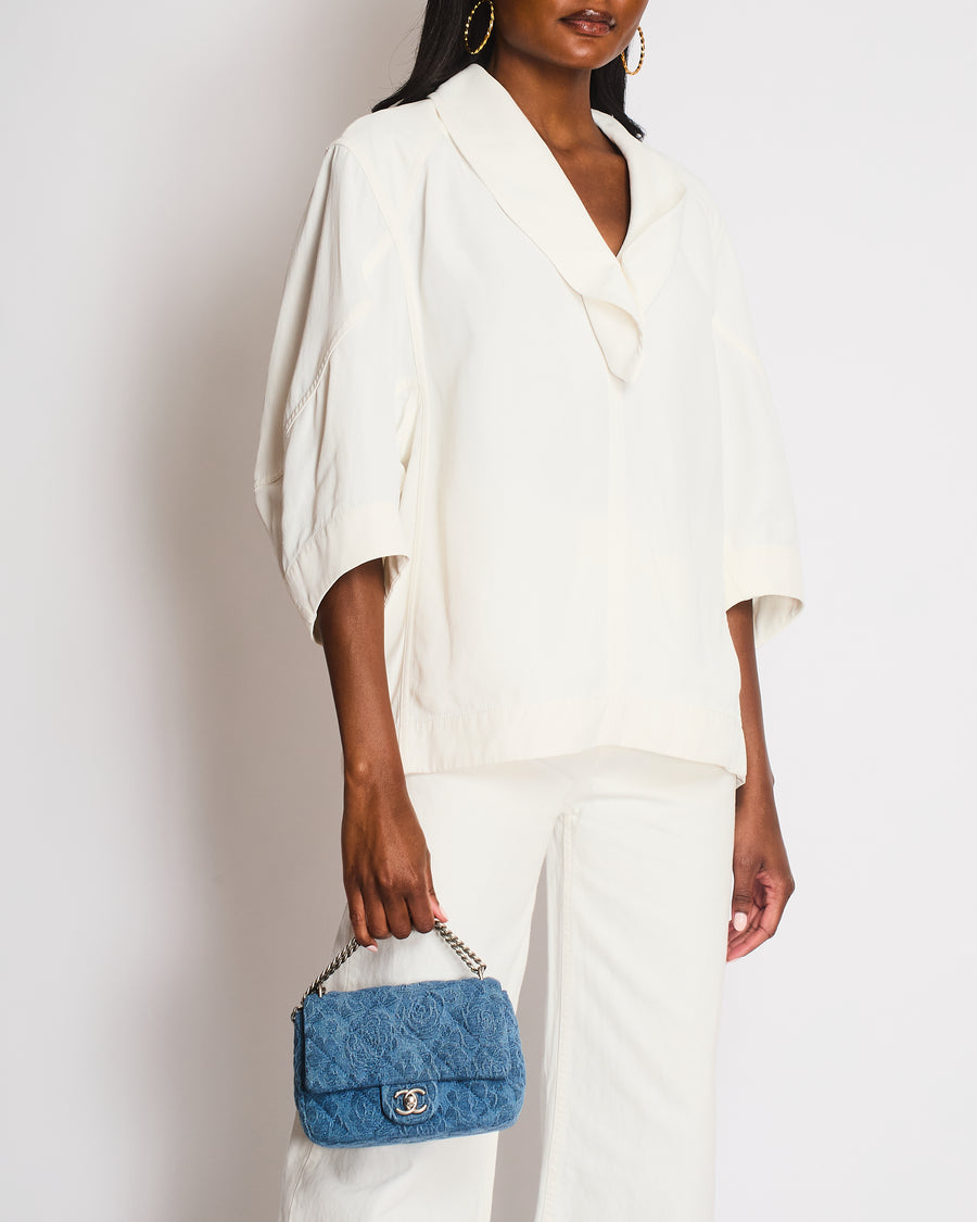 Bottega Veneta White Oversized Cowl Neck Linen Shirt Size IT 40 (UK 8)