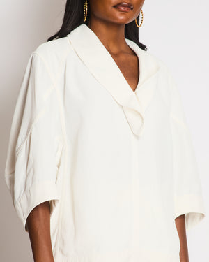 Bottega Veneta White Oversized Cowl Neck Linen Shirt Size IT 40 (UK 8)