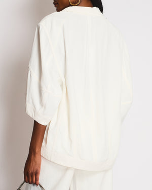 Bottega Veneta White Oversized Cowl Neck Linen Shirt Size IT 40 (UK 8)