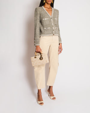 Chanel Fall-Winter 25/B Grey Knitted Button Down Cardigan with CC Logo Detail Size FR 36 (UK 8)