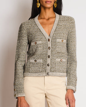 Chanel Fall-Winter 25/B Grey Knitted Button Down Cardigan with CC Logo Detail Size FR 36 (UK 8)