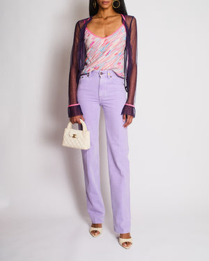 Chloe Lilac High-Waist Jeans with Plaque Logo Detail Size 25