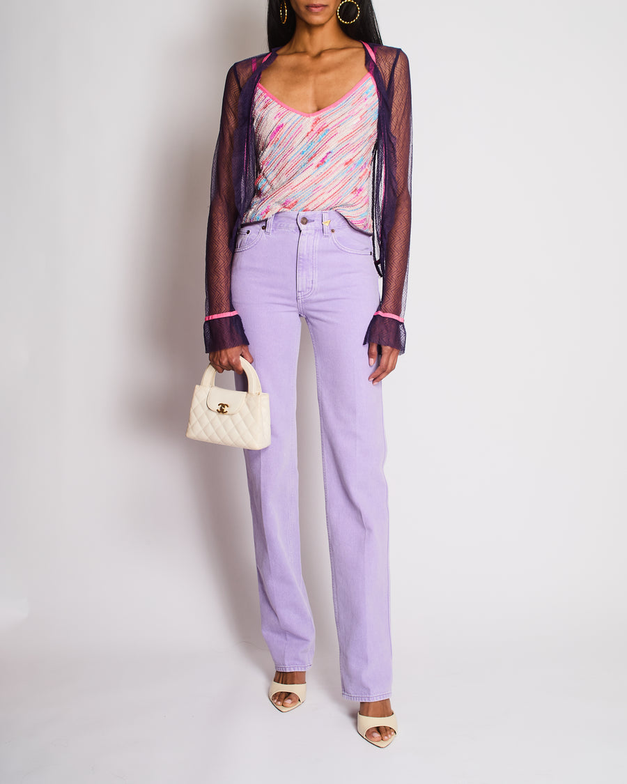 Chloe Lilac High-Waist Jeans with Plaque Logo Detail Size 25