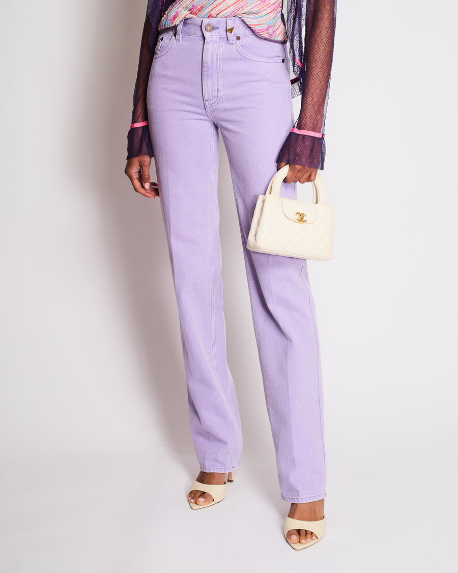 Chloe Lilac High-Waist Jeans with Plaque Logo Detail Size 25