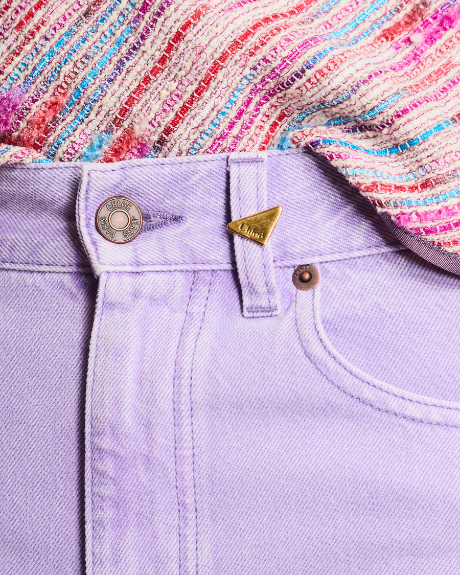 Chloe Lilac High-Waist Jeans with Plaque Logo Detail Size 25