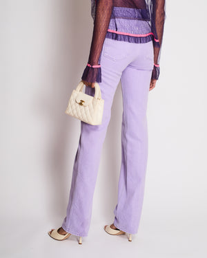 Chloe Lilac High-Waist Jeans with Plaque Logo Detail Size 25