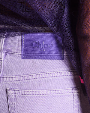 Chloe Lilac High-Waist Jeans with Plaque Logo Detail Size 25