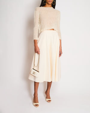 Prada Cream Mohair Cropped Long Sleeve Jumper with Plaque Logo Detail Size IT 38 (UK 6)