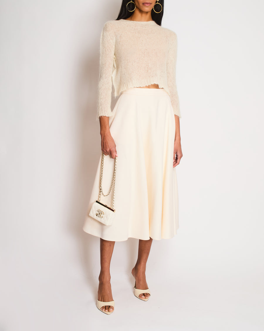 Prada Cream Mohair Cropped Long Sleeve Jumper with Plaque Logo Detail Size IT 38 (UK 6)