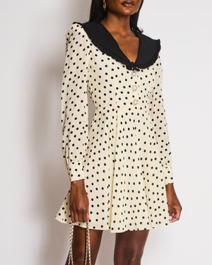 Alessandra Rich Cream Polka-Dot Long Sleeve Mini Dress Size IT 38 (UK 6)