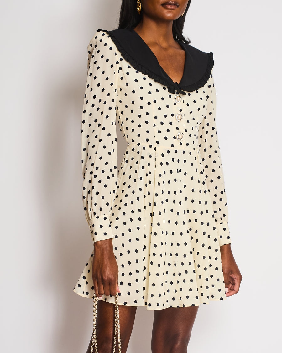 Alessandra Rich Cream Polka-Dot Long Sleeve Mini Dress Size IT 38 (UK 6)