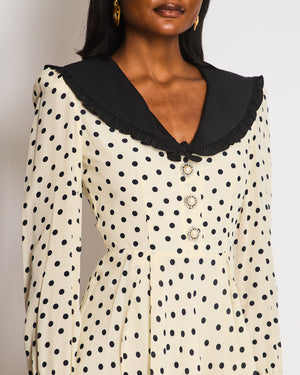 Alessandra Rich Cream Polka-Dot Long Sleeve Mini Dress Size IT 38 (UK 6)