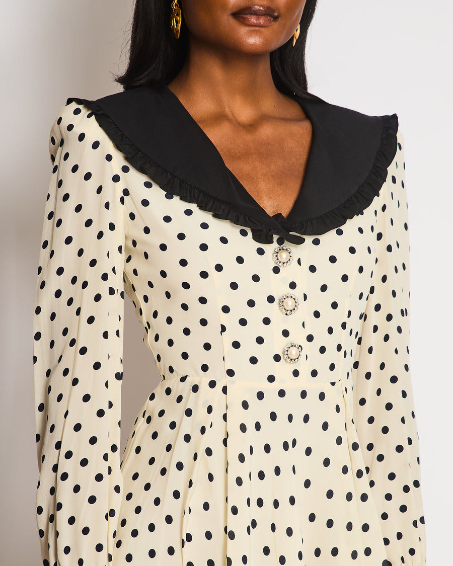 Alessandra Rich Cream Polka-Dot Long Sleeve Mini Dress Size IT 38 (UK 6)
